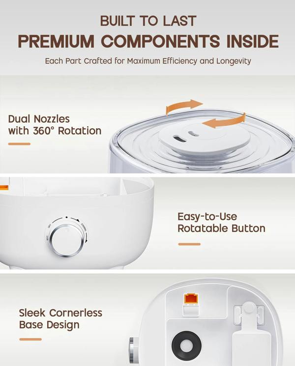 ADOV 4L Cool Mist Humidifier, Ultrasonic Air Humidifier with 360° Nozzle and Auto Shut-Off