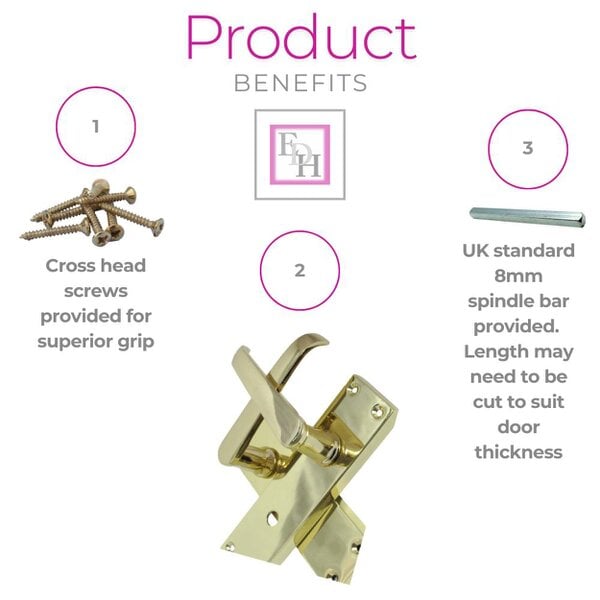 EDH Door Hardware Victorian Straight Brass Bathroom Door Handles – Interior Lock Handle