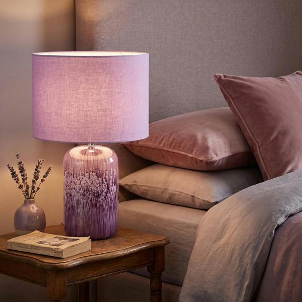 Modern Lavender Lilac Marble Drip Snowflake Glass Lamp with Shade Image 6