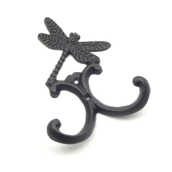 Antique Cast Iron Dragonfly Double Robe Hook - 130mm High