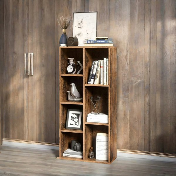 Rafaelo Mobilia Industrial 7 Compartment Book Shelf Rustic Brown