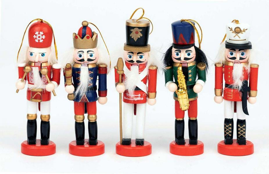 13cm Wooden Nutcracker Christmas Ornament Set of 5, Hand-Painted Wood Decorative Figures image 7