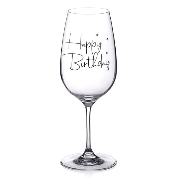 Diamante Happy Birthday Wine Glass – Adorned with Swarovski Crystals - Single Glass