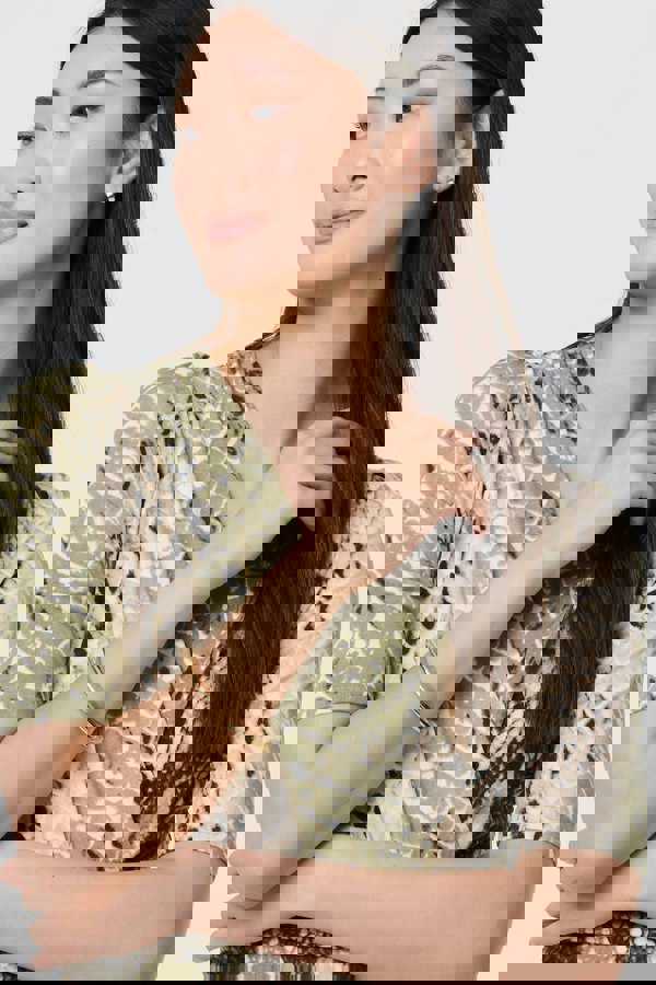 Green | Snake Print 1/2 Sleeve Jersey Midi Dress
