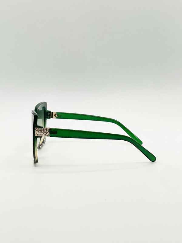 SVNX Oversize Cateye Sunglasses with Diamante Detail in Green