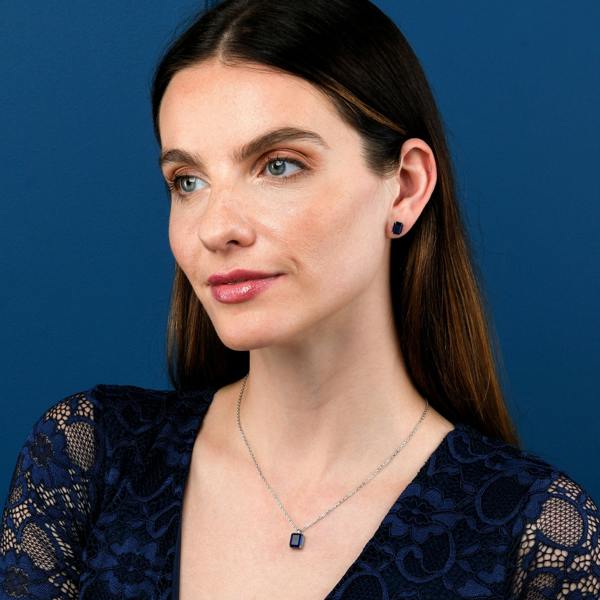 namana Dainty 925 Sterling Silver Rectangle Blue Solitaire Pendant Necklace For Women