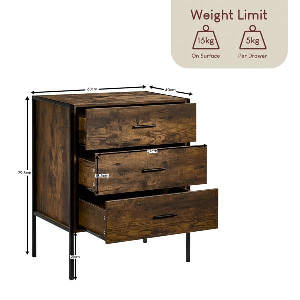Vida Designs Brooklyn 3 Drawer Chest, Dark Wood