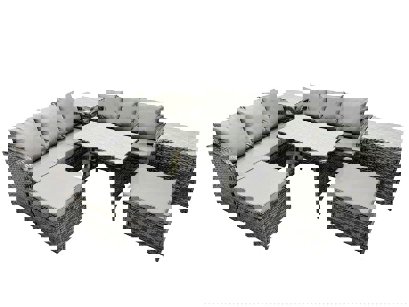 Fimous Garden Rattan Outdoor Furniture Set 8 Seater with 3 Seater Sofa 2 Side Table 2 Big Stools Dark Grey