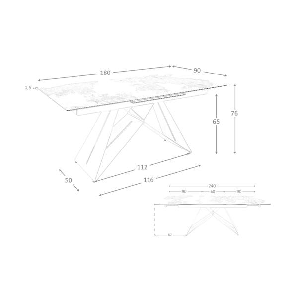 Angel Cerdá Rectangular extending dining table in porcelain marble and taupe grey steel 1114