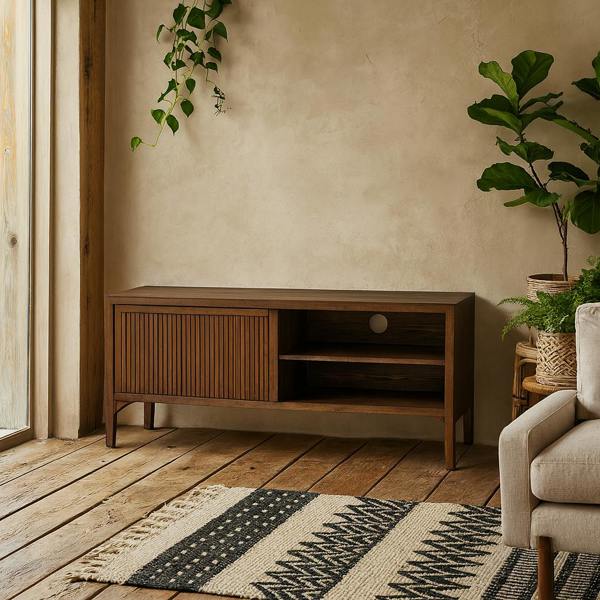 Wyld Haus Victoria Walnut Wood Ribbed Door TV Unit