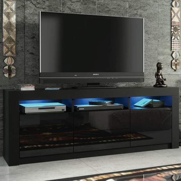 Mex Furniture Spacious 160cm TV Unit & Sideboard Cabinet with Black High Gloss Doors