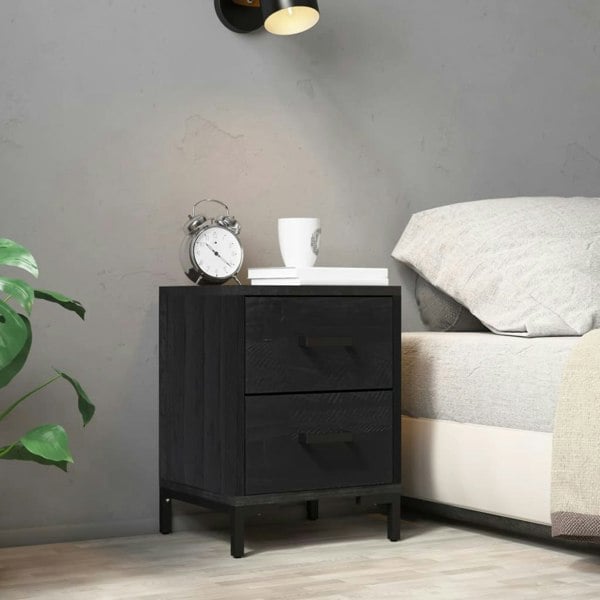 Berkfield Bedside Cabinet Black 36x30x45 cm Solid Pinewood