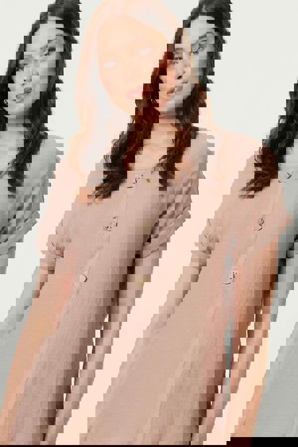 Brown | Layered Hem Short Sleeve Tunic Top