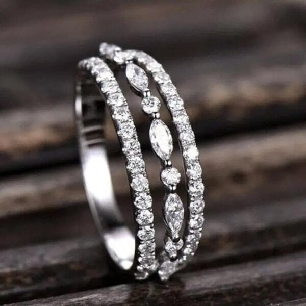 The Colourful Aura Parallel Silver Stone Open Band Ring
