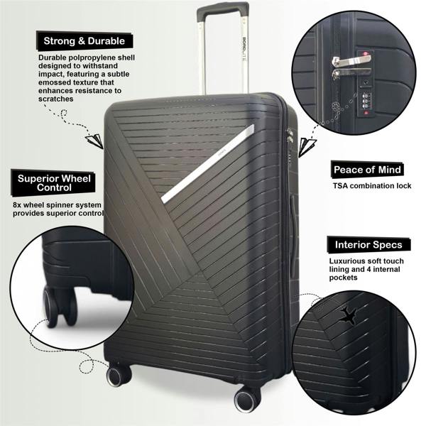 Infinity Luggage Robust PP Hard Shell 8 Wheels Luggage Travel Holiday Cabin Suitcase Set