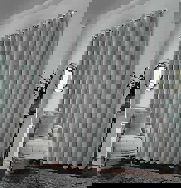 Enhanced Living Grey 100% Blackout Luxury Supersoft Velvet Thermal Eyelet Curtains for Living Room & Bedrooms