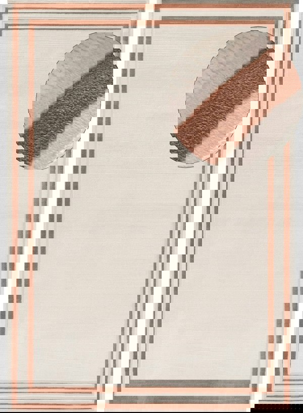 Bordered Living Room rug, terra-cream colours, stain-resistant and non-shedding