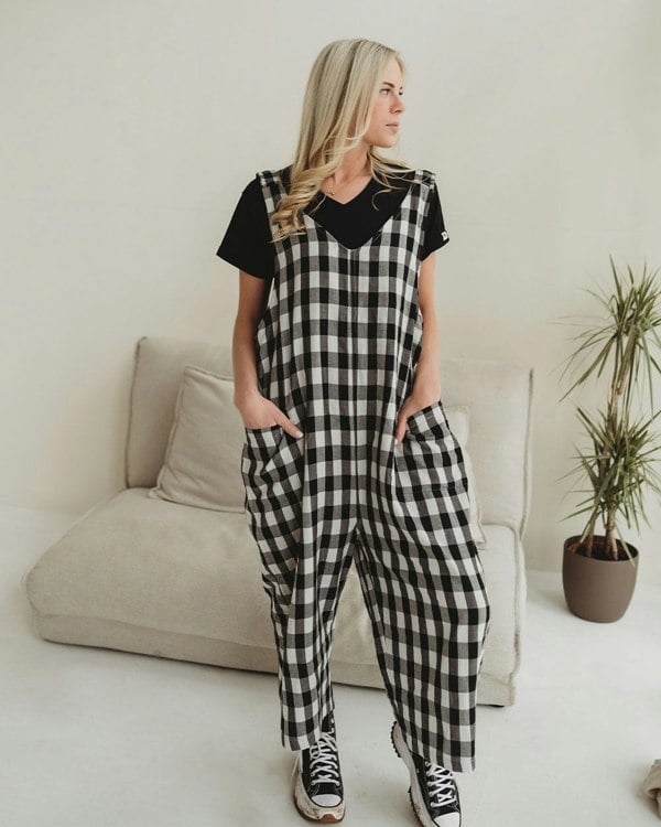 Grace Multicolour Check Print Reversible Wide Leg Jumpsuit - image 1