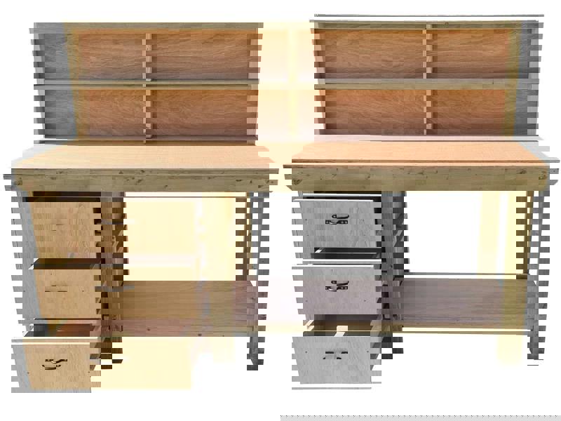 Arbor Garden Solutions Wooden Eucalyptus top tool cabinet workbench with storage shelf (V.7) with back panel