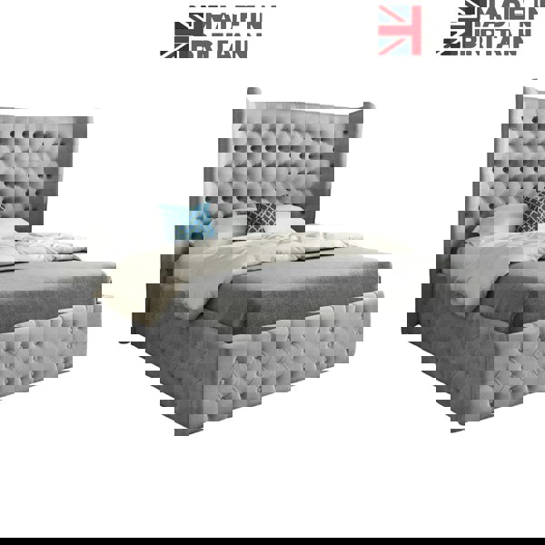 Casa Magna Florence Wide Winged Upholstered Soft Velvet Bed Frame - Grey