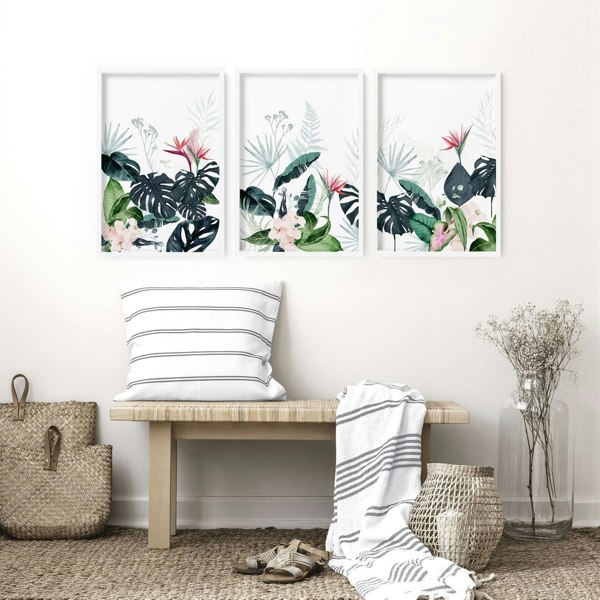 Wall painting for living room | Set of 3 Tropical wall art