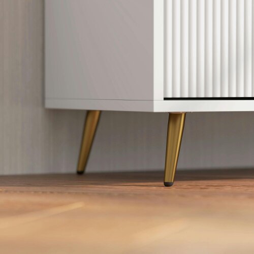 Wyld Haus Lamo 120cm Wooden White TV Stand 2 Etched Doors and Shelf For Screens Up To 55 Inches