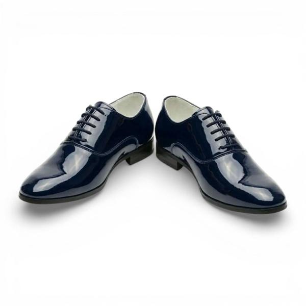 Dolcetto Men's Formal Navy Blue Patent PU Leather Oxford Dress Brogue Shoes