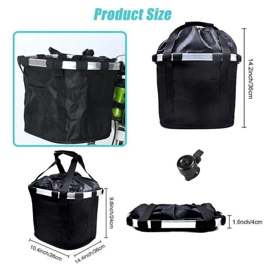 Havendro Bicycle Front Basket Foldable Bike Handlebar Bag Pet Carrier Frame Storage Pack