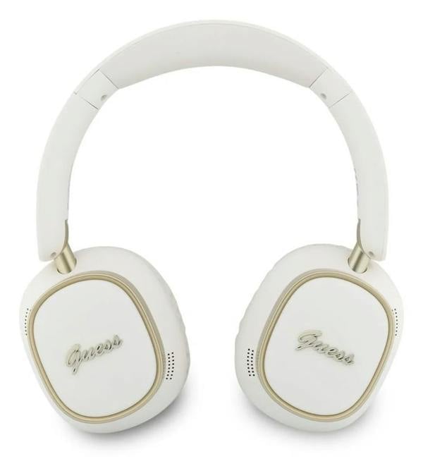 Guess Rectangle Metal Script Logo ENC On Ear Wireless Headphone White - GUBHV28HGCSME