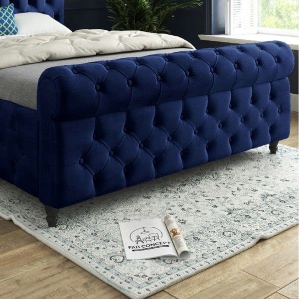 Casa Magna Savana Sleigh Upholstered Soft Velvet Bed Frame - Blue