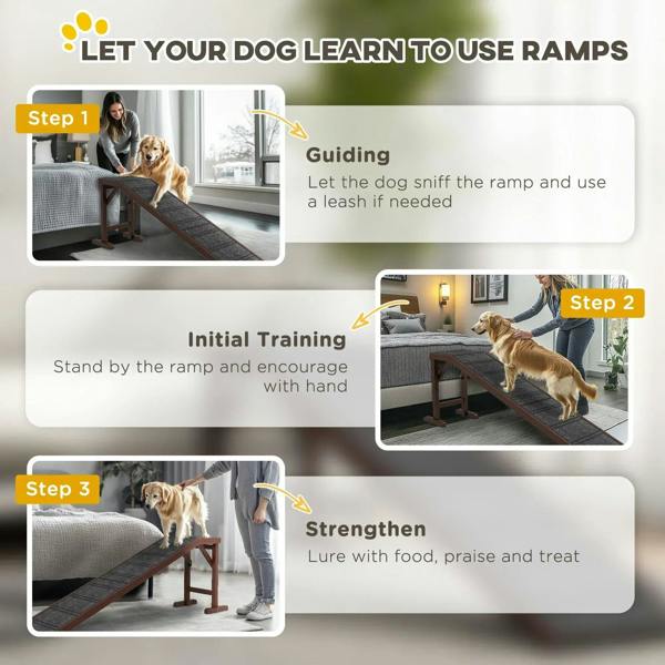Dog training ramp with grey traction carpet panel and sturdy steps