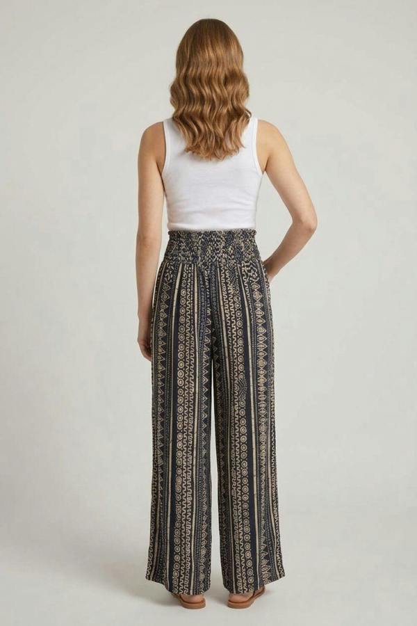 Navy | Abstract Wide High Waist Trousers