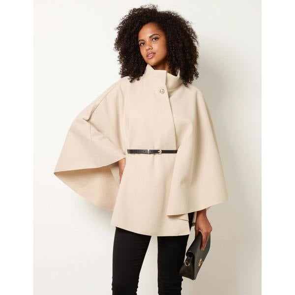 Blue Vanilla Funnel Neck Tie Front Cape