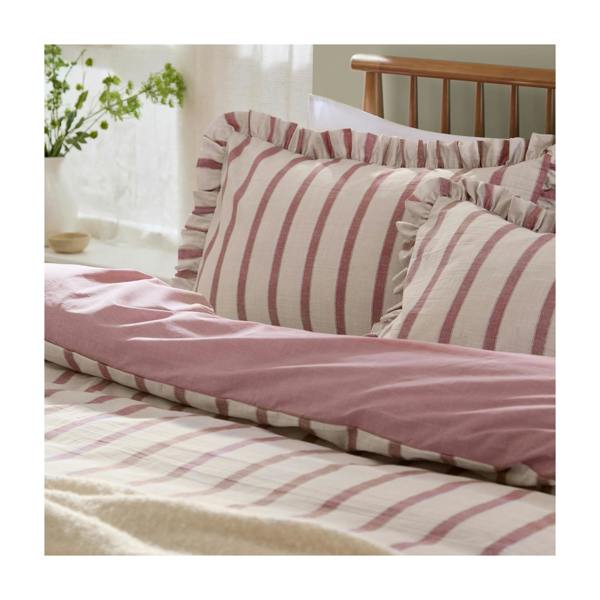 Wylder Connie Ruffles Striped Duvet Cover Set - Clay/Pink - 