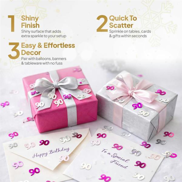 Pink and Silver 90th Birthday Foil Confetti Decoration Set, Metallic Finish for Tables and Displays image 6