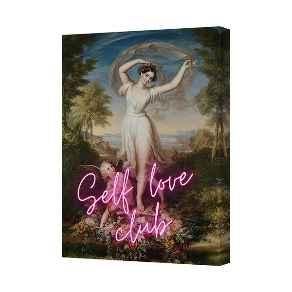 Benjamin Tate Design Self Love Club Neon Script Canvas Print Wall Art Goddess Portrait