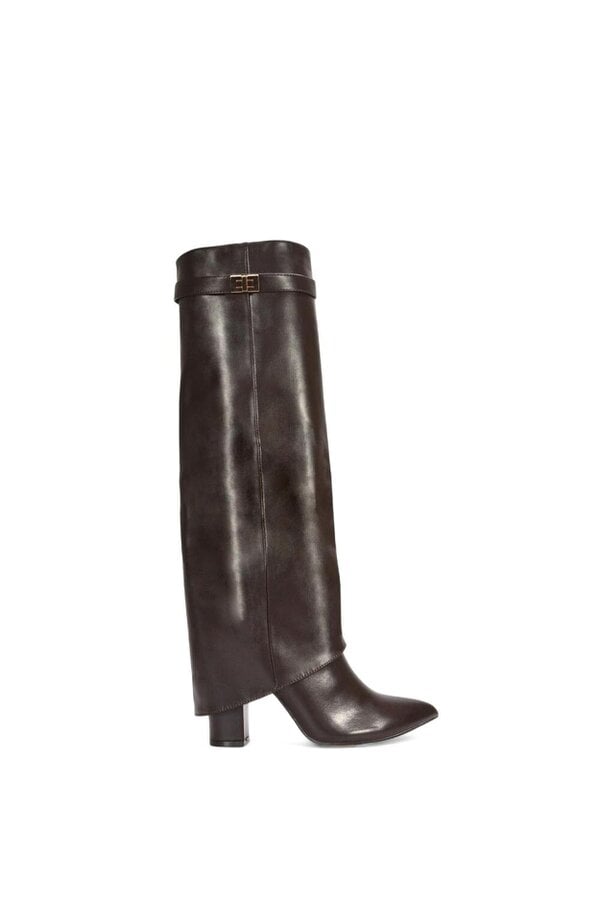 XY LONDON Block Heel Knee High Foldover Boots With Pointed Toe