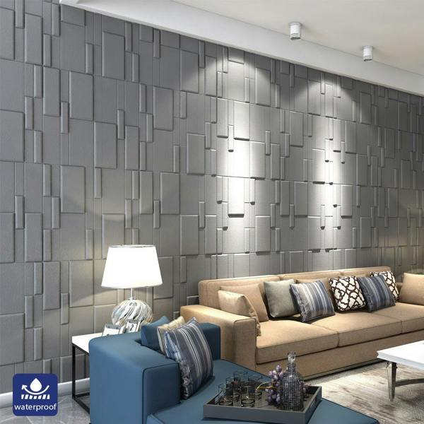 ENER-J Linear Edge 3D Grid PU Leather Wall Panels - 60x60cms, 10mm Thickness Size 600 x 600 mm (Pack of 4)