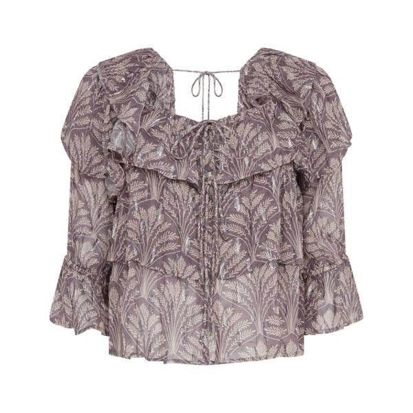 Rose & Nancy Olivia Pink Mink Sparkle Print Ruffle Blouse