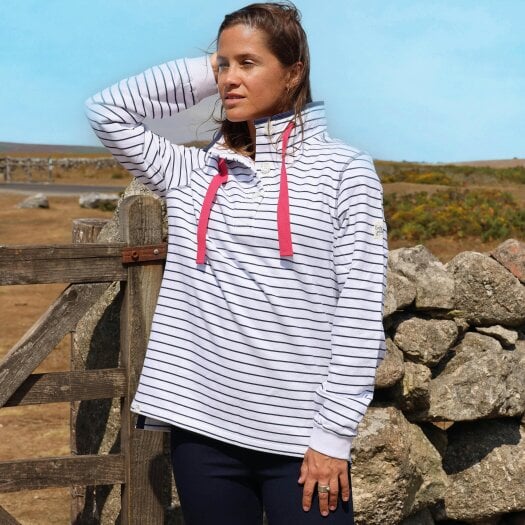 Lazy Jacks LJ14 - Ladies Button Neck Sweatshirt - White