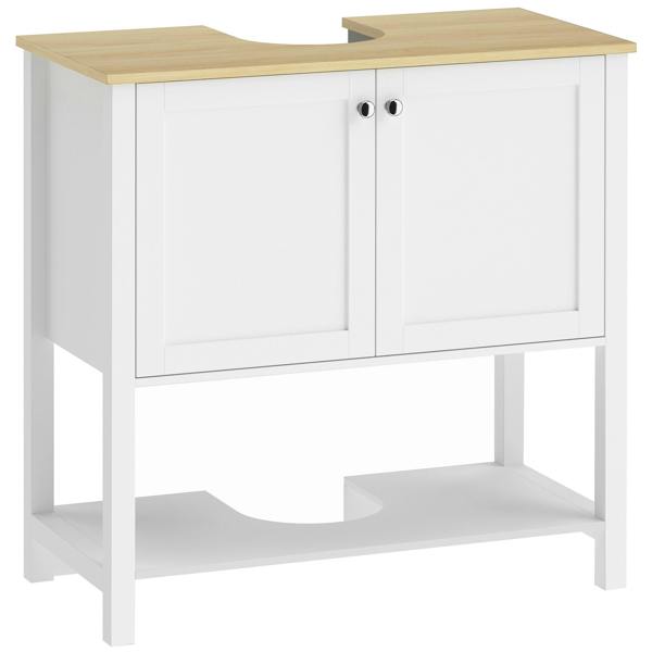 HOMCOM Under Sink Bathroom Cabinet with 2 Doors, Open Shelf, White