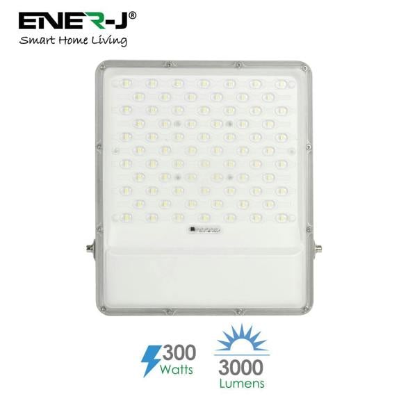 ENER-J 300W Solar LED Floodlight Outdoor with Panel, IP65 Waterproof, 3000 Lumens, Work Light for Garage, Garden, Warehouse & Parking
