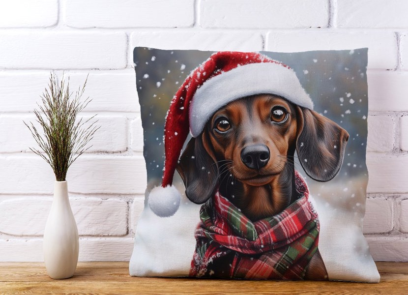 Warren Reed Christmas Dachschund Cushion