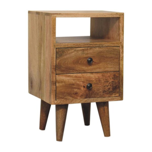 Wyld Haus Parma Mini Oak Mango Wood Classic Open Bedside Table 2 Drawers and Shelf