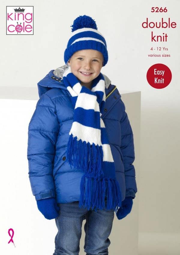 King Cole Big Value DK Knitting Pattern 5266, Scarves, Headwear for Kids, 4 - 12 Years - Easy