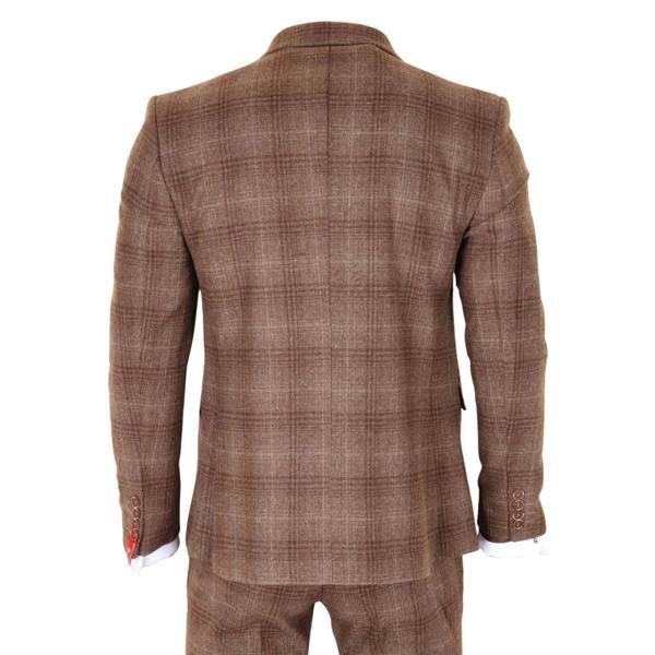 Infinity Leather Men's Formal Brown Tweed  3 Piece Check Vintage Gatsby Style Suit