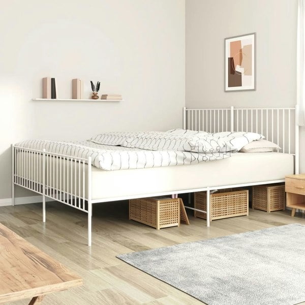 Berkfield Metal Bed Frame with Headboard and Footboard White 180x200 cm
