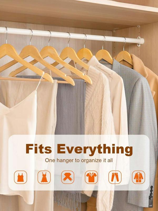 Dyzi 20 Pack Wooden Clothes Hangers With Non Slip Bar
