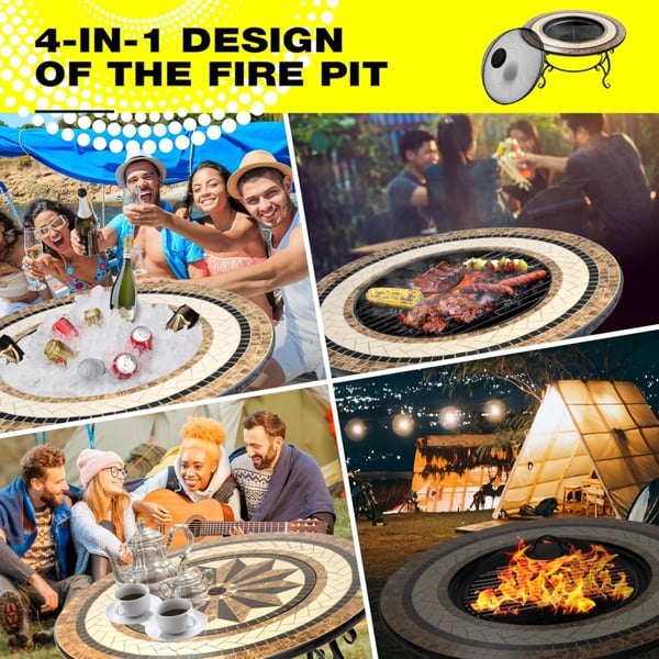 Homeology TOPANGA Garden Heater/Fire Pit/Coffee Table/Barbecue/Ice Bucket - Ceramic Finish