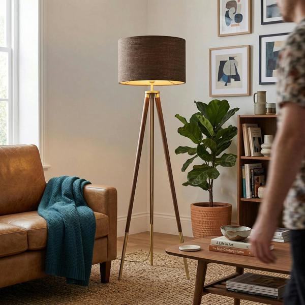 Designer Bobbled and Textured Linen Lamp Shade in Chocolate Brown Image 6